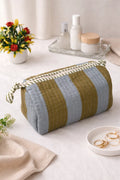 Yellow Stripe Cotton Zipper Makeup Bag