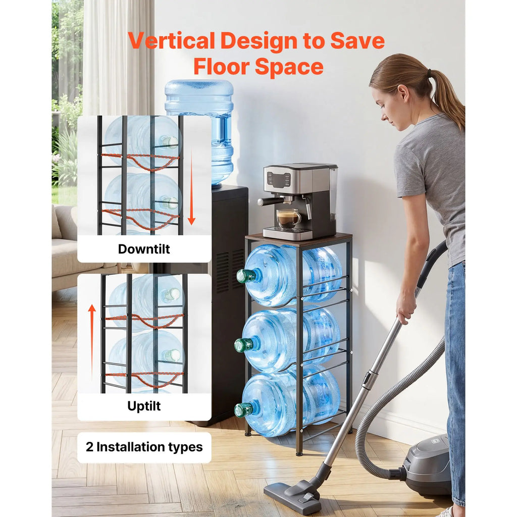 4 Tier Metal Water Jug Holder Rack for 3 to 5 Gallon Bottles Black