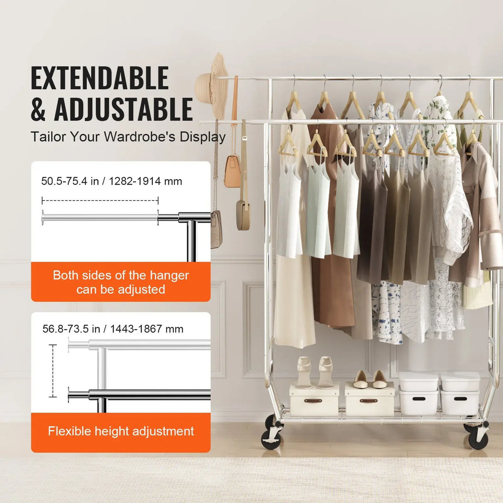 Heavy Duty 600 lb Adjustable Double Rod Garment Rack