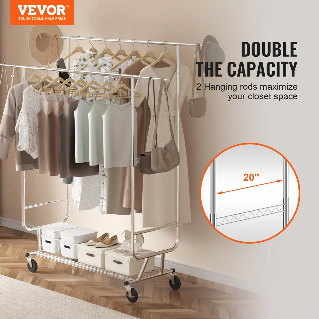 Heavy Duty 600 lb Adjustable Double Rod Garment Rack