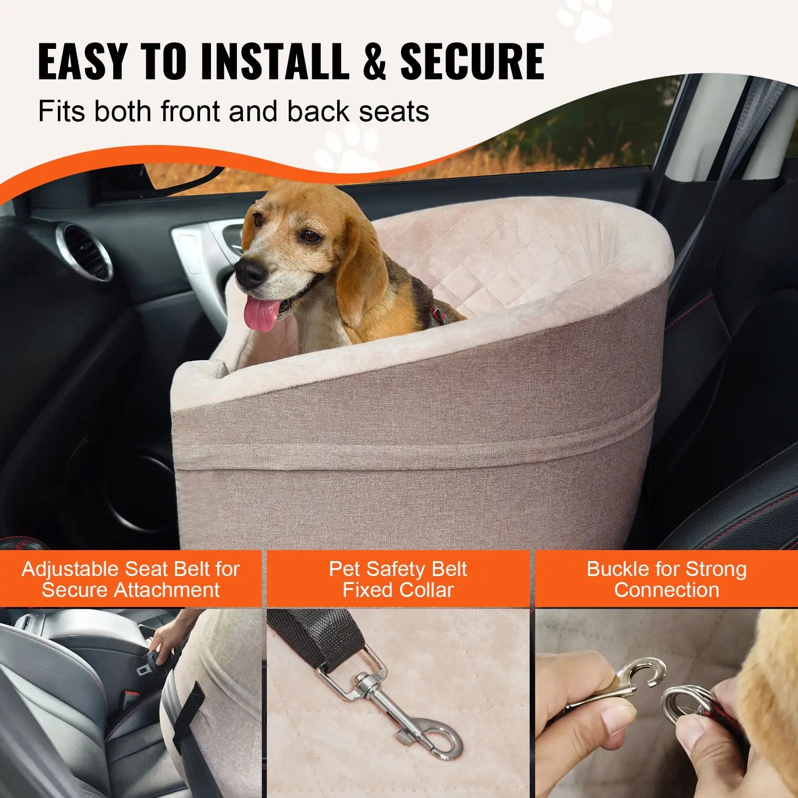 Waterproof Dog Booster Car Seat with Safety Leash