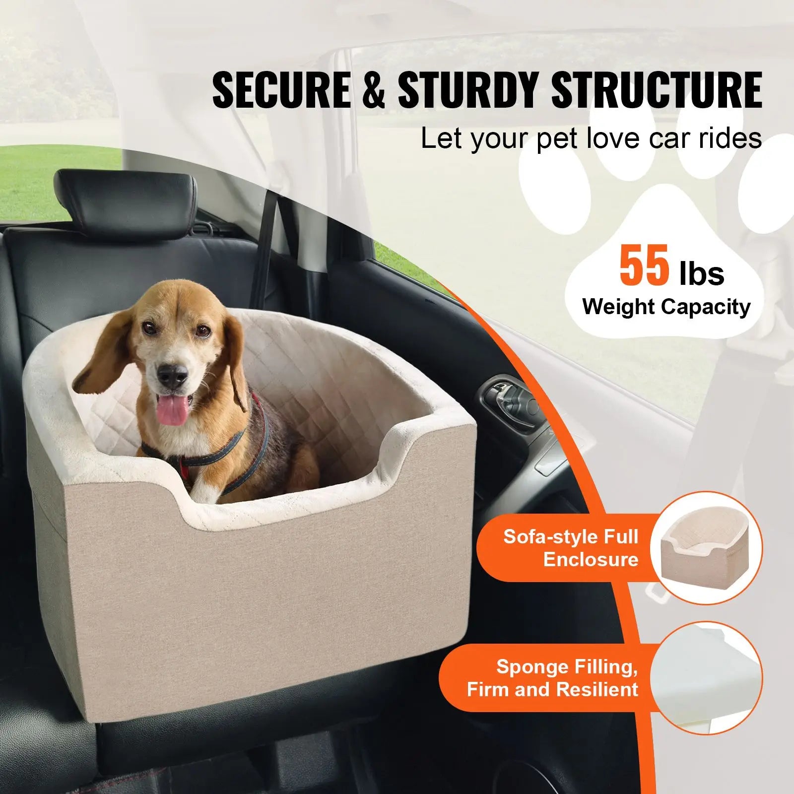Waterproof Dog Booster Car Seat with Safety Leash