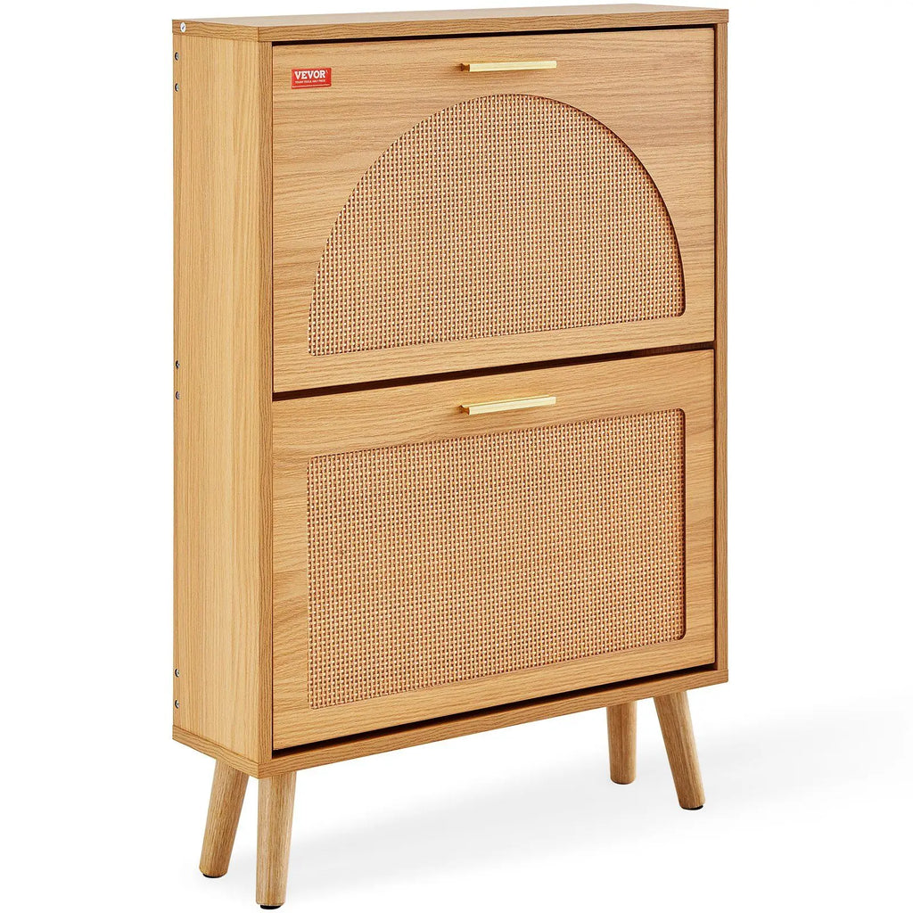 Rattan Shoe Storage Cabinet 2 Flip Drawers Entryway Organizer Natural