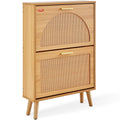 Rattan Shoe Storage Cabinet 2 Flip Drawers Entryway Organizer Natural