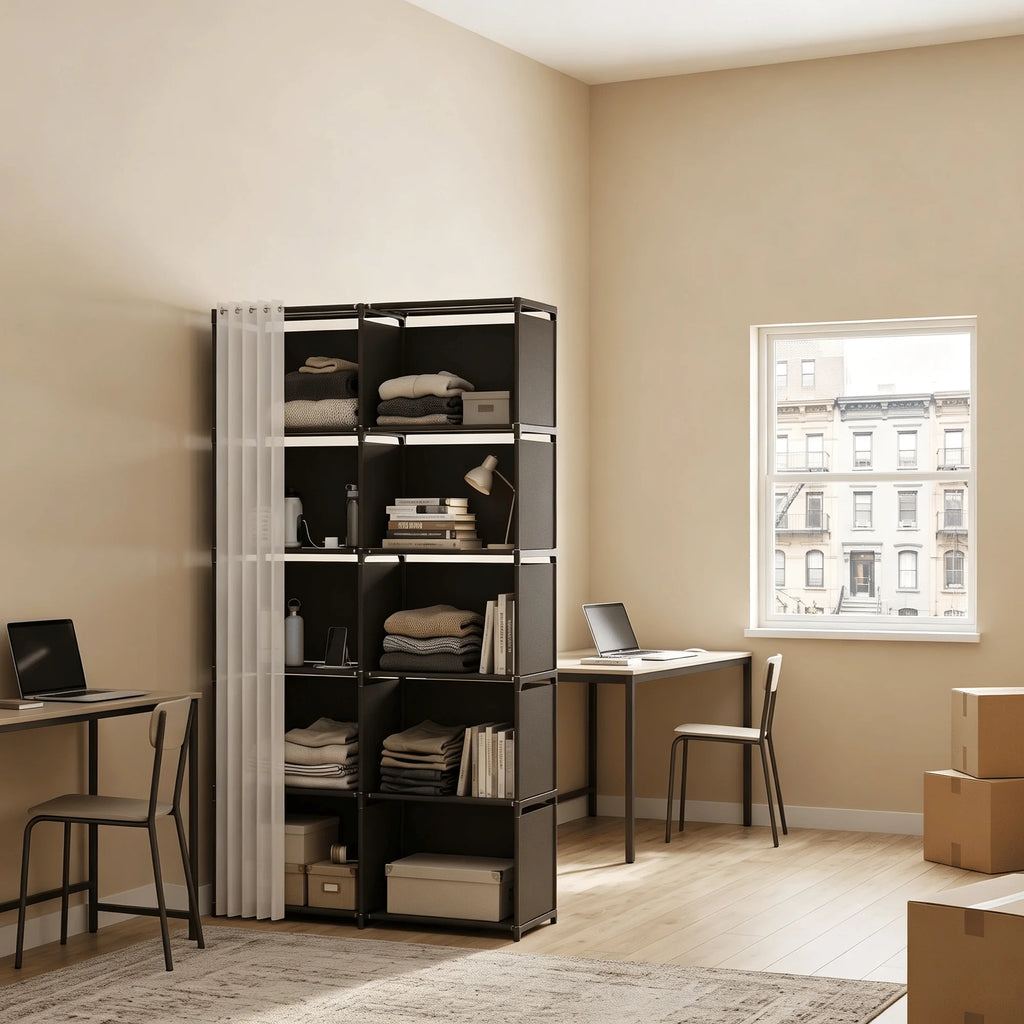 10 Cube Modular Storage Organizer with Curtain Closet Wardrobe Shelves