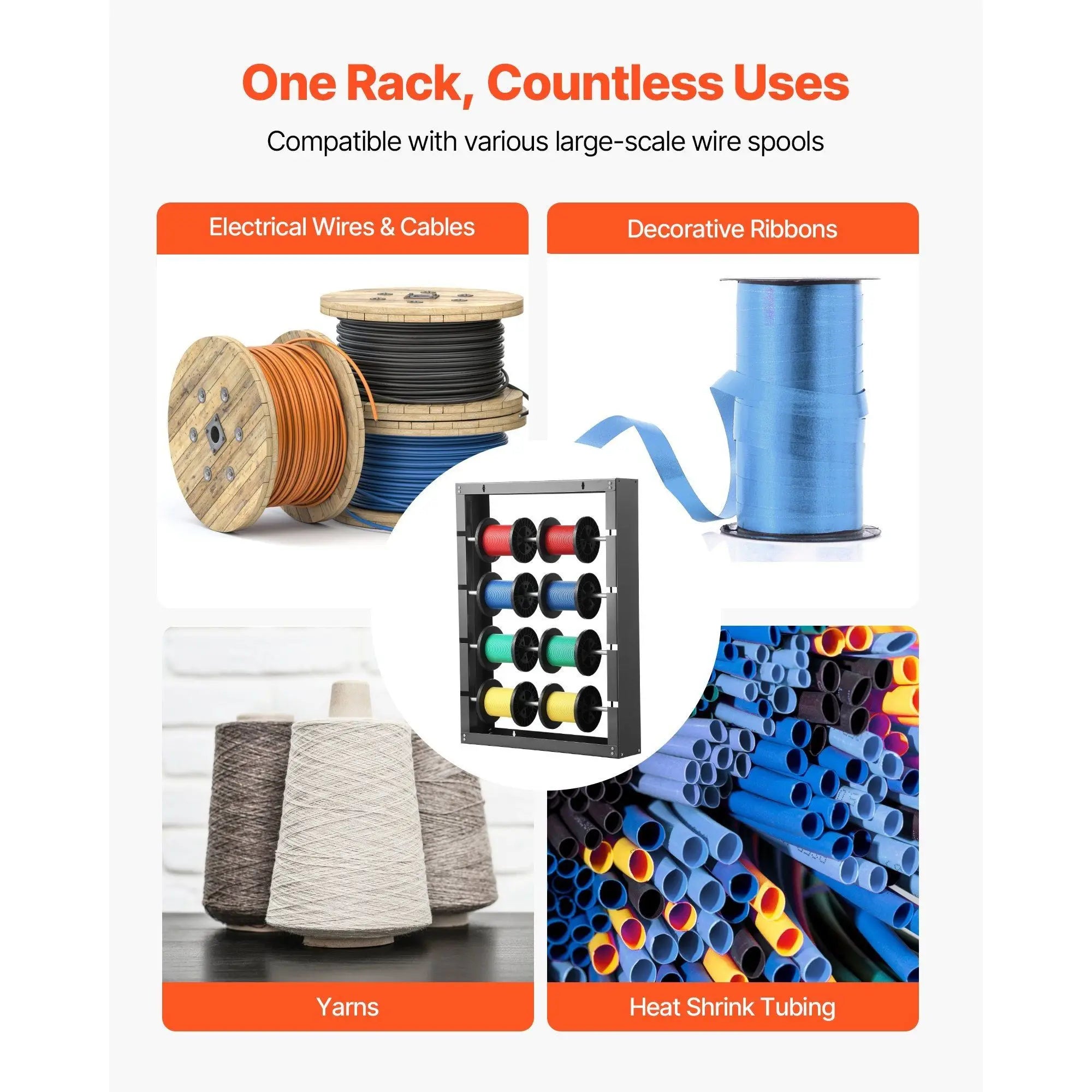 Wall-Mounted 4-Rod Adjustable Spool Storage Rack