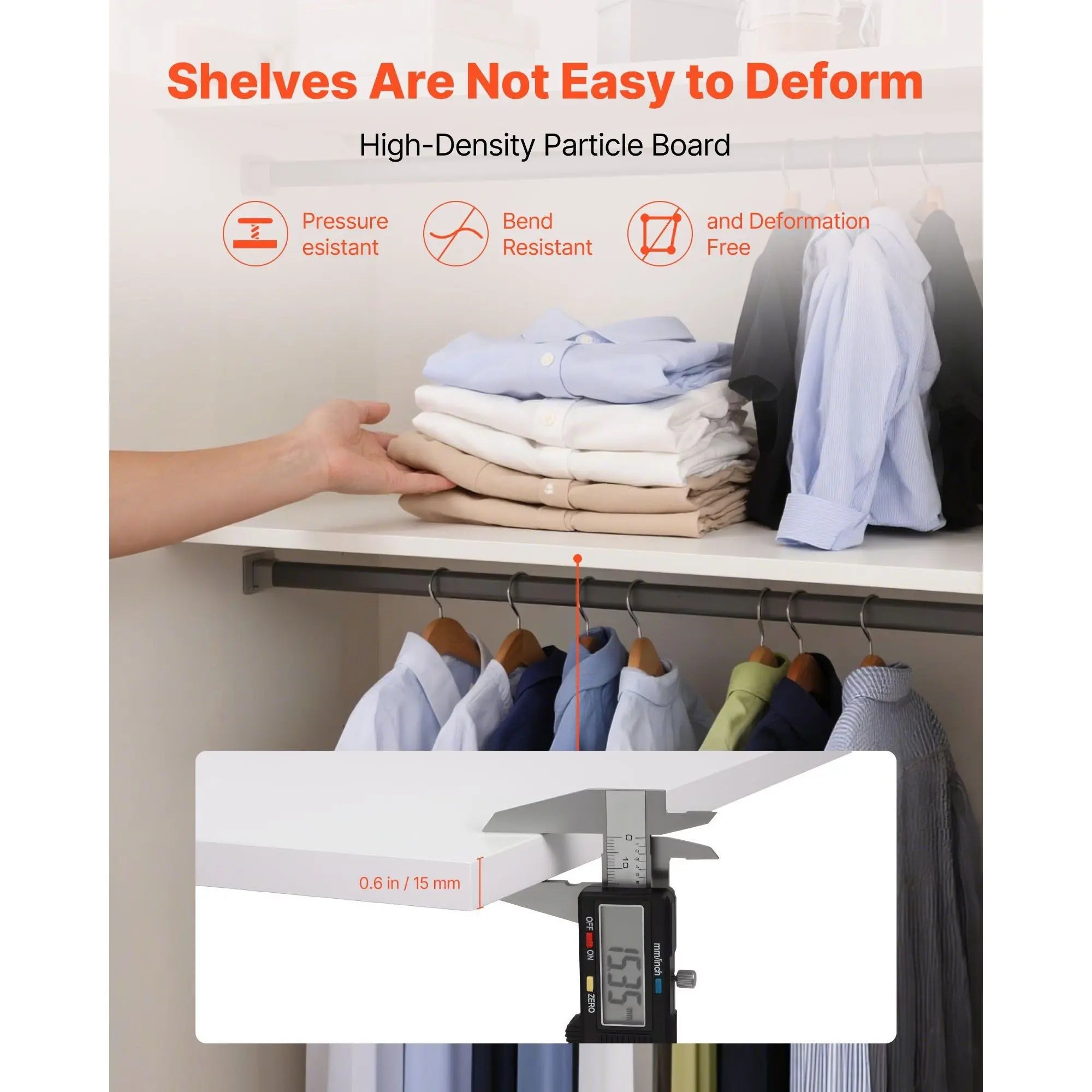 2 Tier Melamine Cabinet Shelf Organizer White Closet Wardrobe Storage