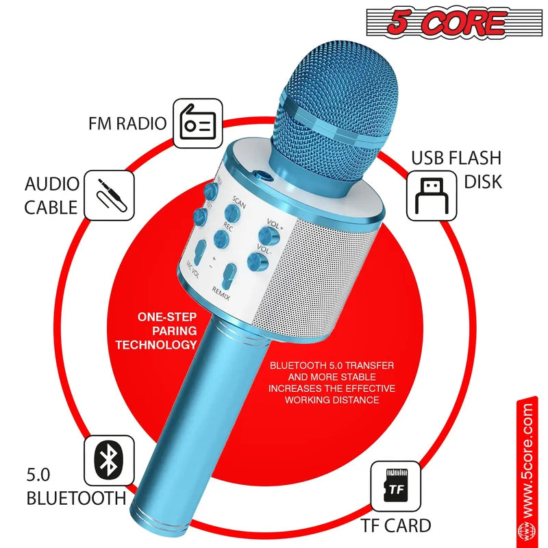 5 Core Portable Bluetooth Karaoke Microphone and Speaker - Blue