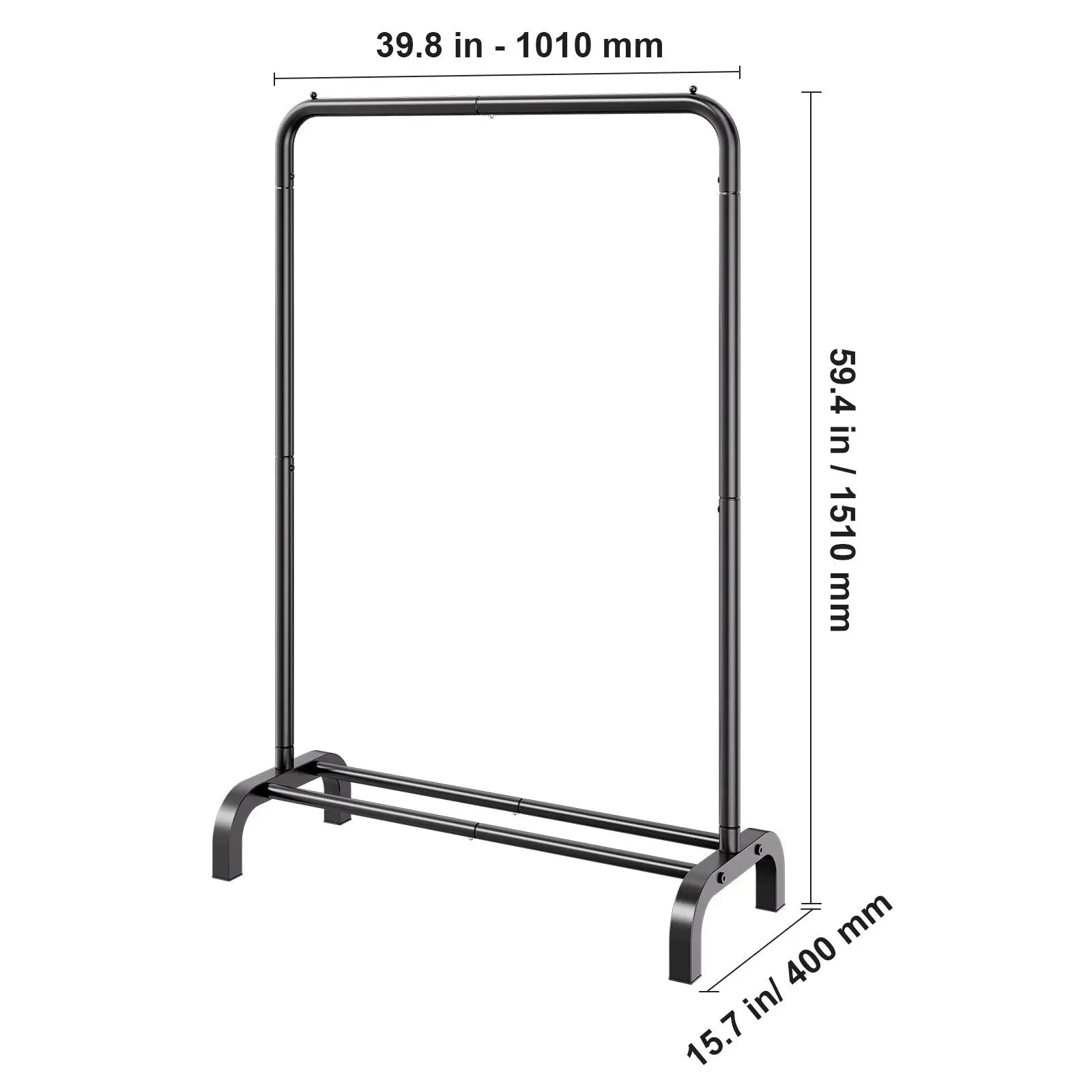 Heavy Duty Garment Rack Clothing Hanging Rod Bottom Storage Black