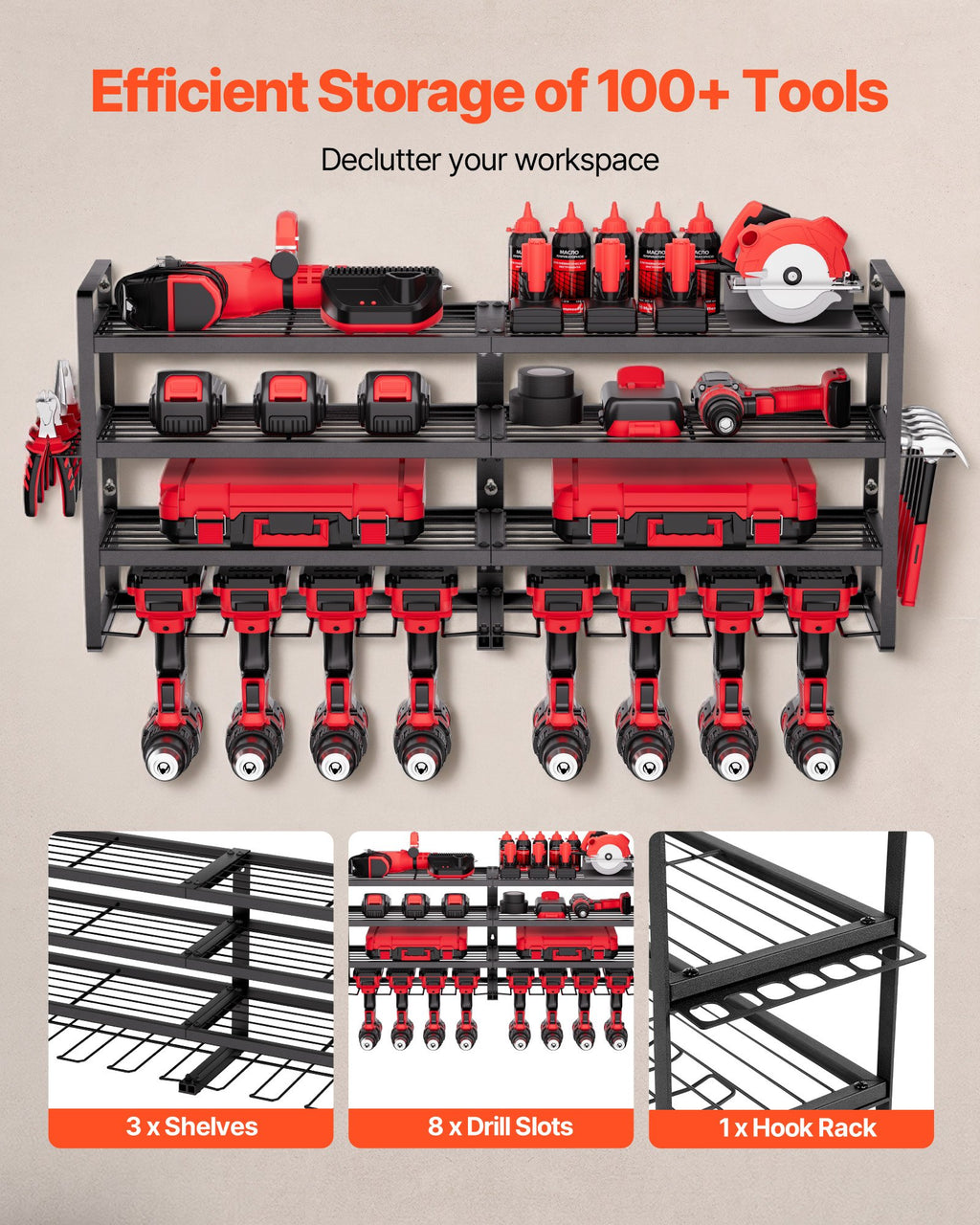 4-Layer Power Tool Organizer with 8 Drill Holders detail 4