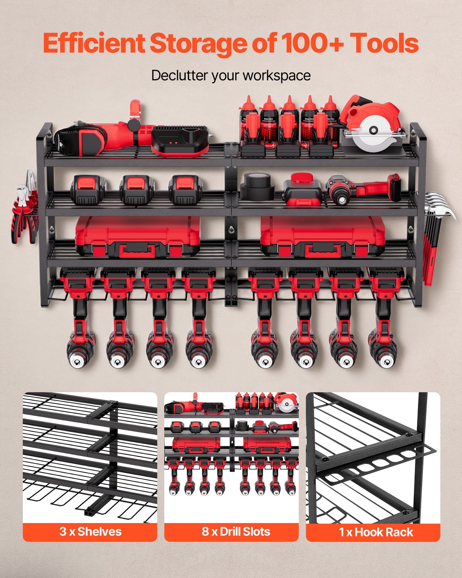 4-Layer Power Tool Organizer with 8 Drill Holders detail 4