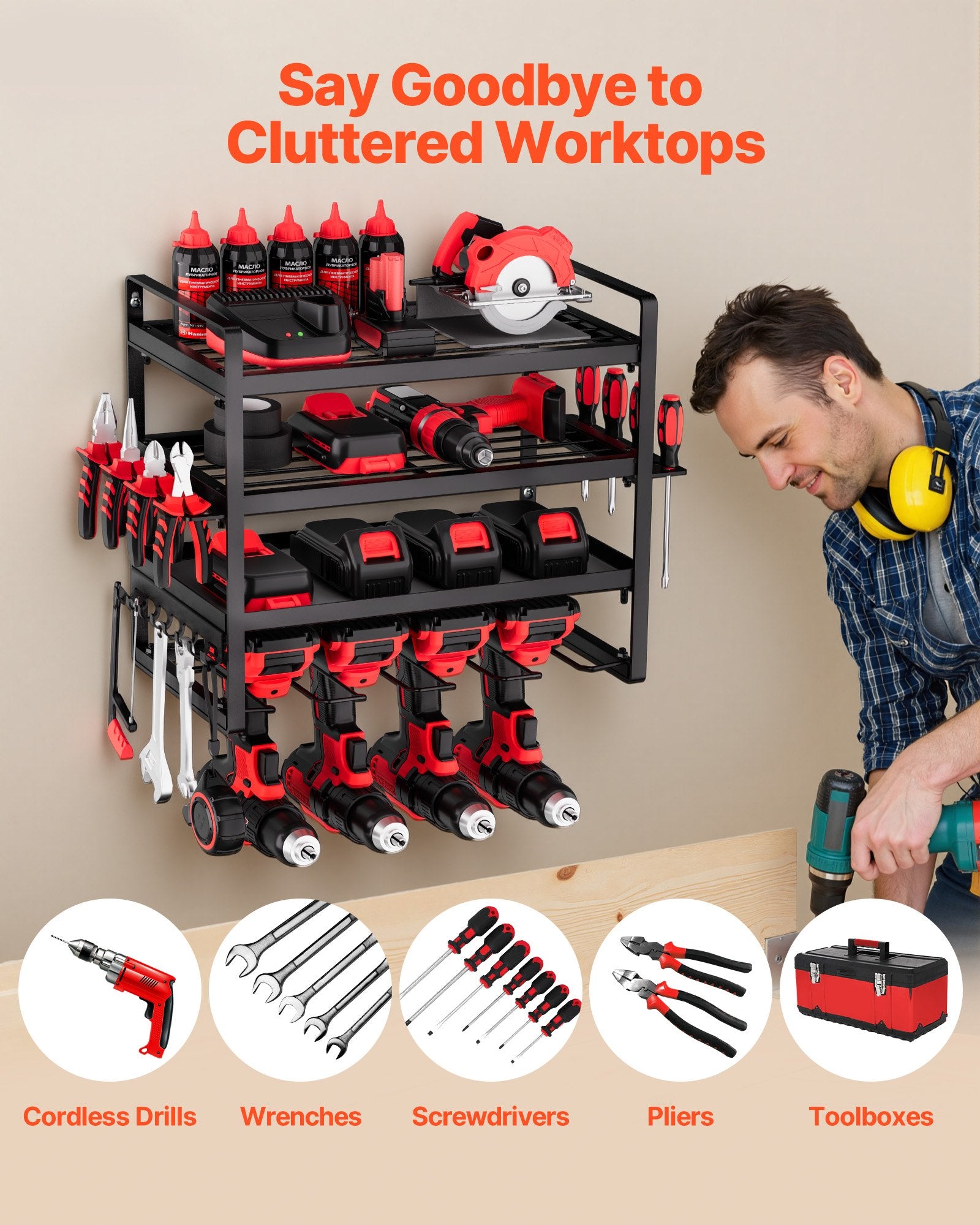 4-Layer Power Tool Organizer with 4 Drill Holders detail 3