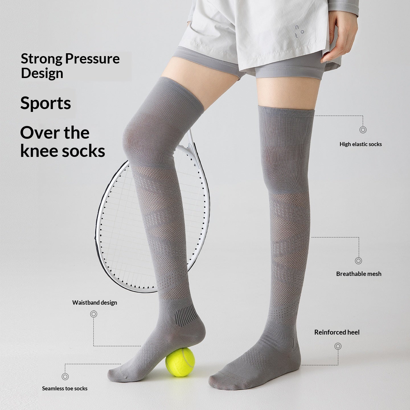 Low-Pressure Athletic Knee-High Socks, Black product detail