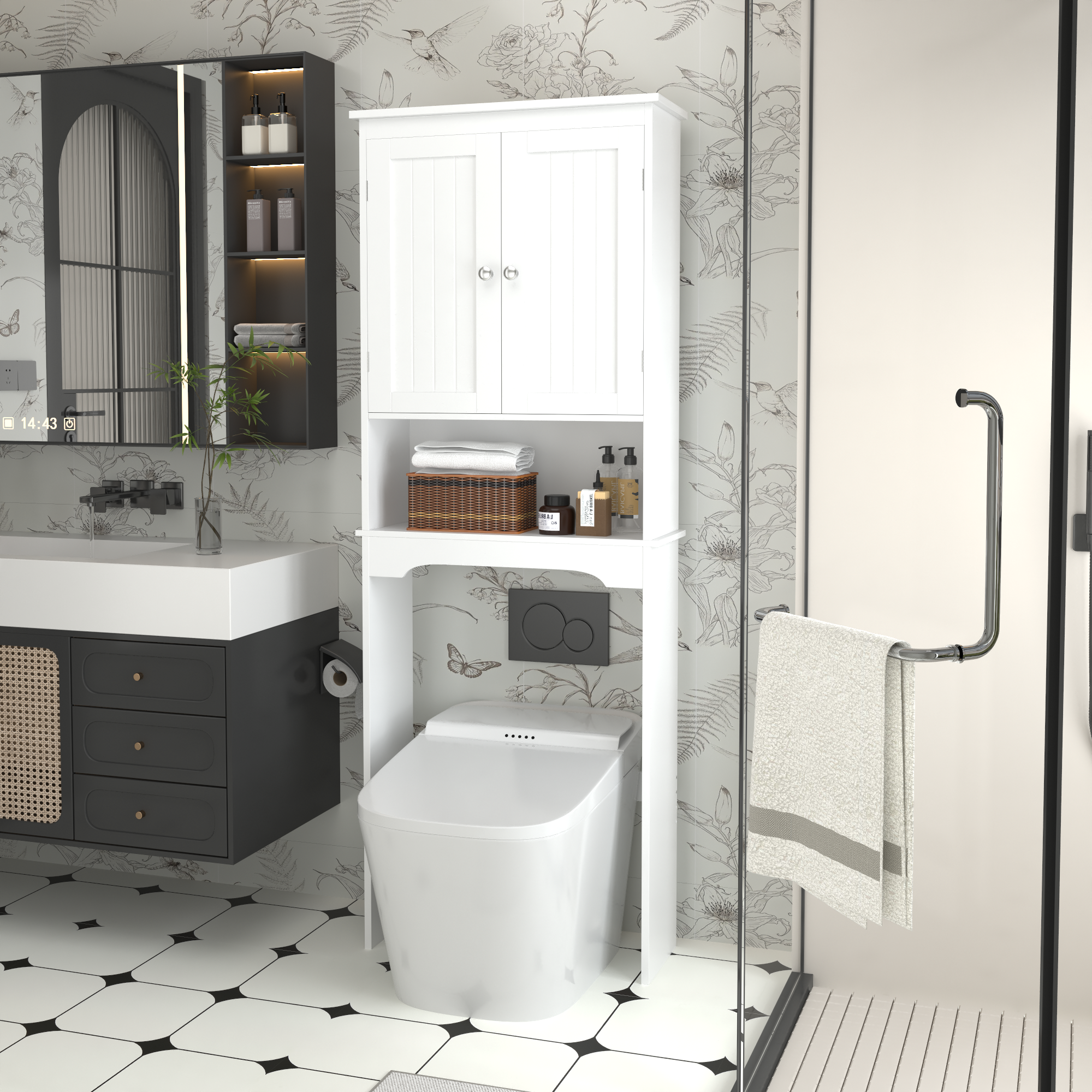 Bathroom storage cabinet detail