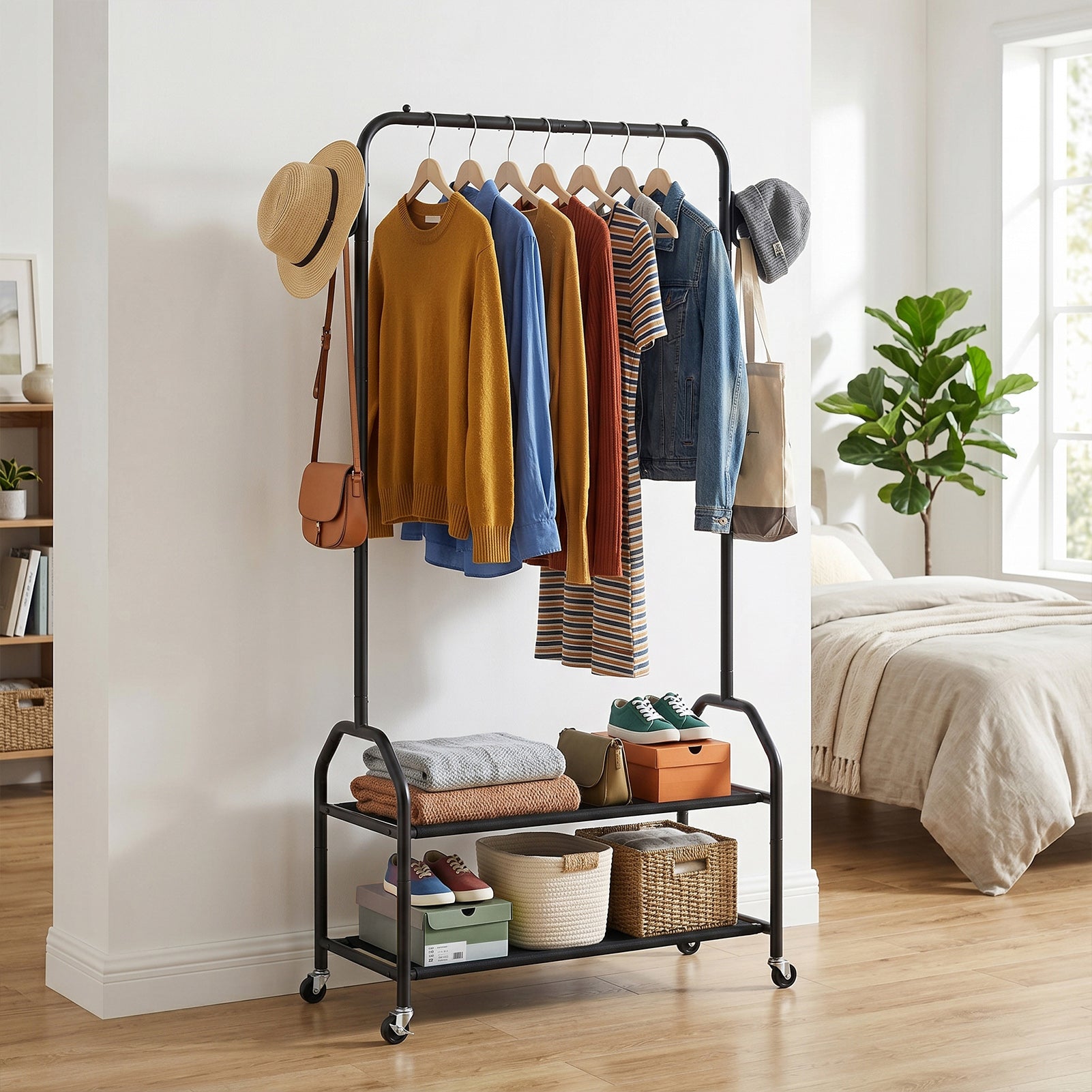 Rolling garment rack detail