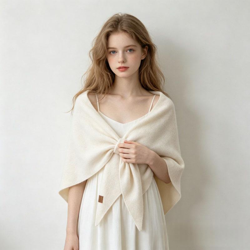Wool Triangle Scarf Shawl, Beige product detail