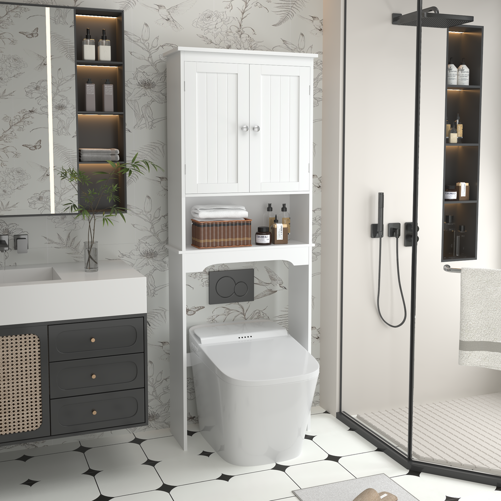 White over-the-toilet storage cabinet