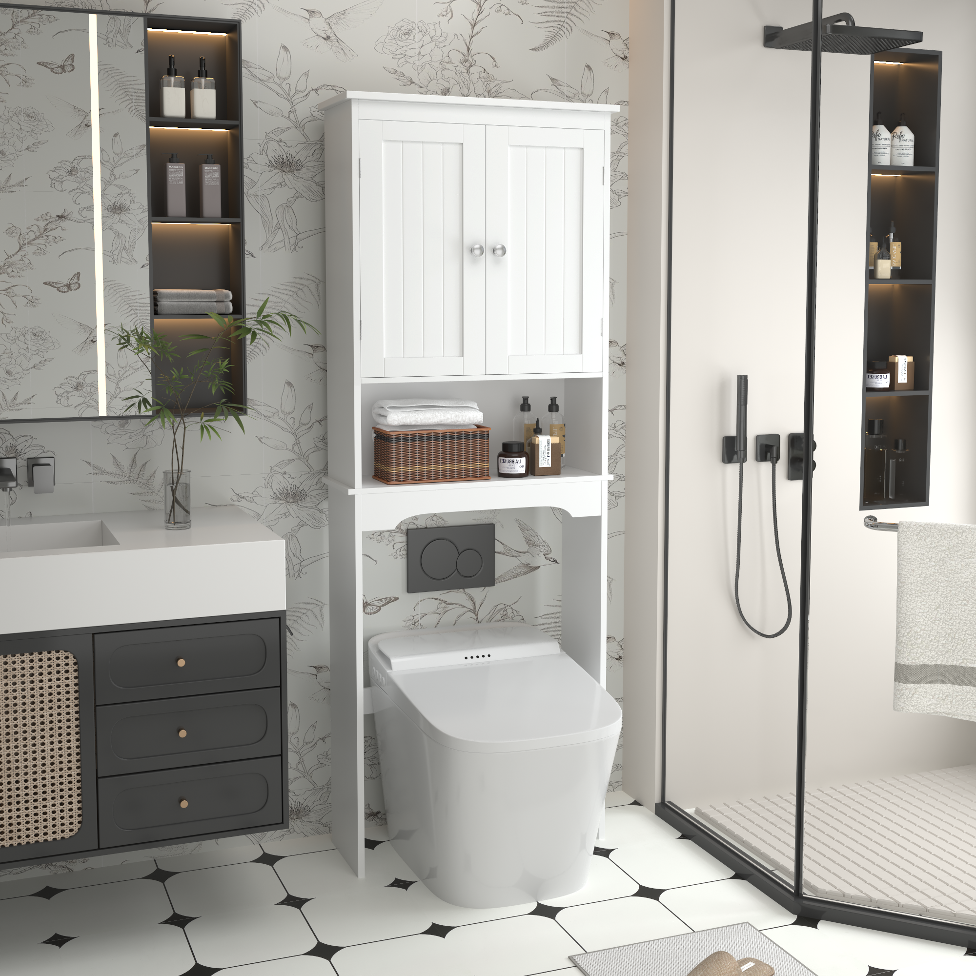 White over-the-toilet storage cabinet