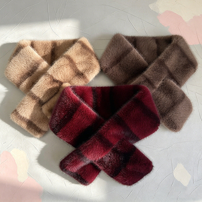 Retro Striped Plush Cross-Hole Scarf, Brown product detail