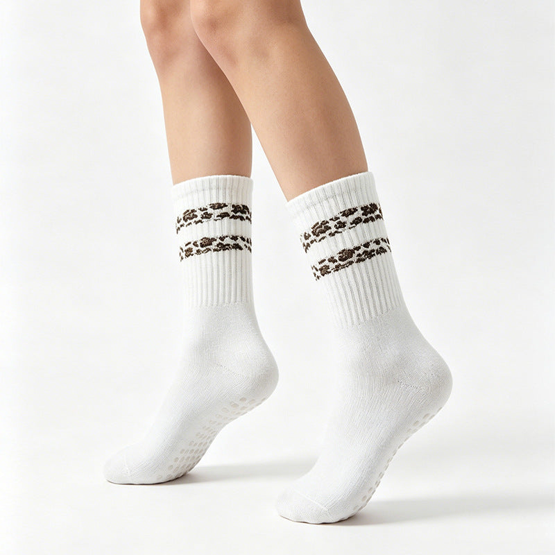 Leopard Stripe Women's Floor Socks, Black product detail