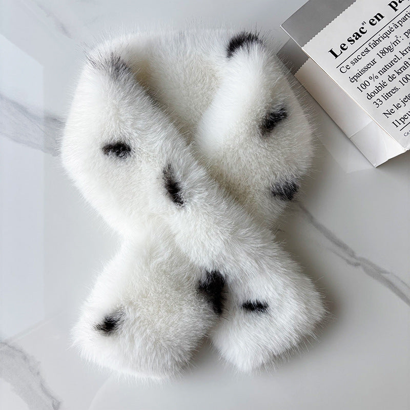 Leopard Print Plush Cross-Neck Scarf, Black product detail
