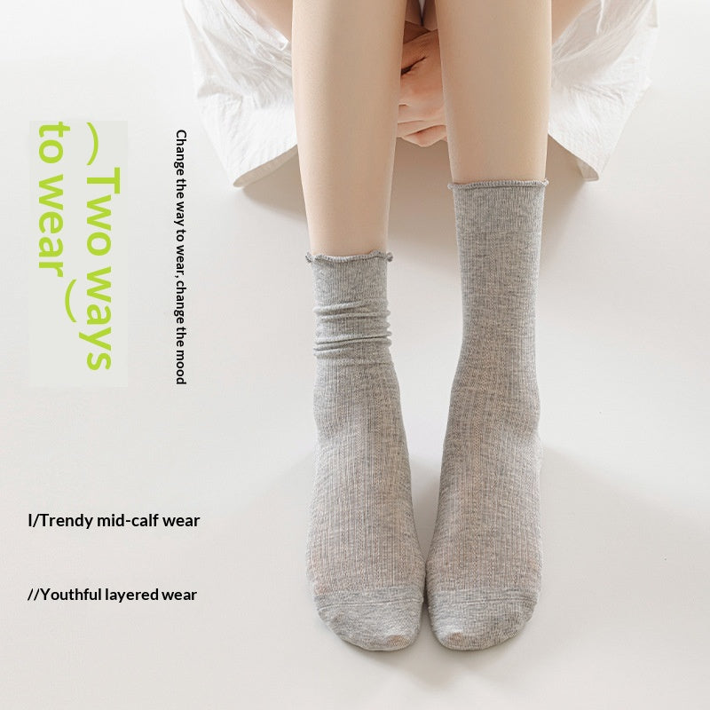 Women's Thin Cotton Mid-Calf Socks, Black product detail