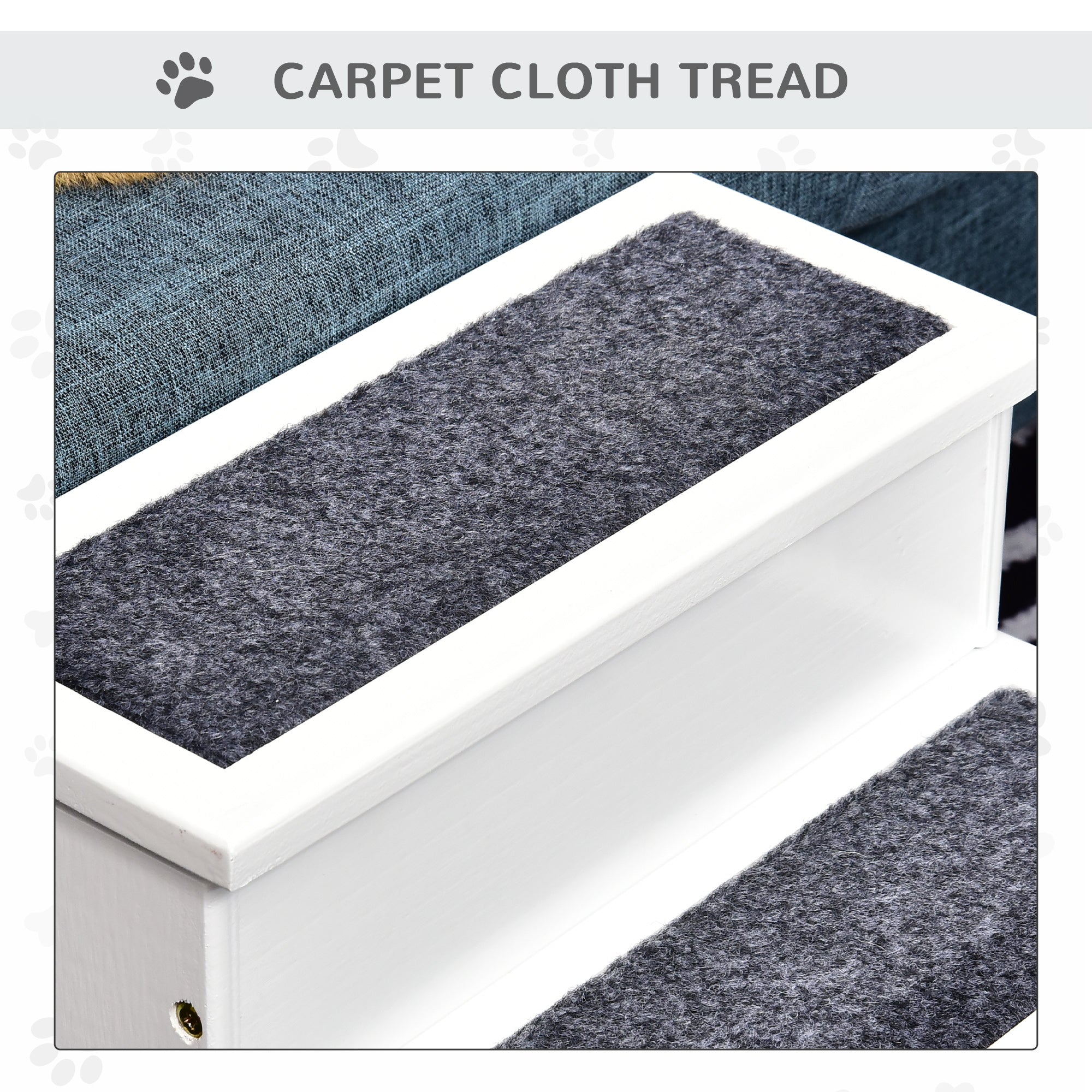 3-Step Wooden Carpeted Pet Stairs - White detail 5