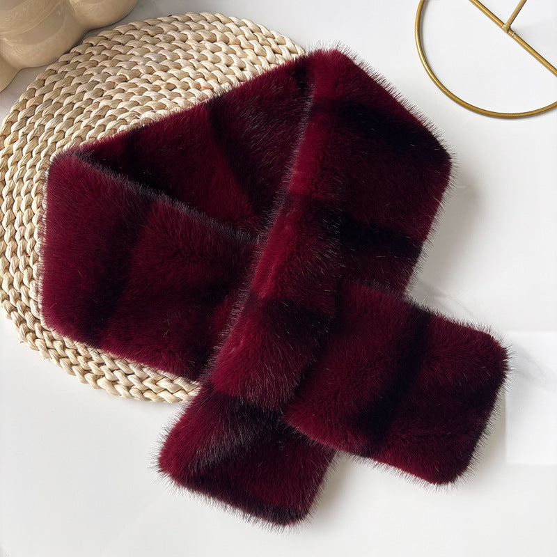Retro Striped Plush Cross-Hole Scarf, Brown product detail