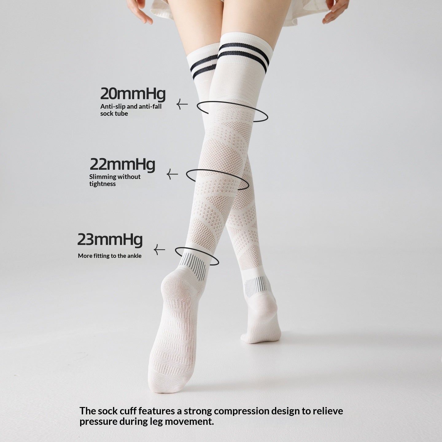 Low-Pressure Athletic Knee-High Socks, Black product detail