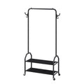 Black rolling clothes rack with shelves