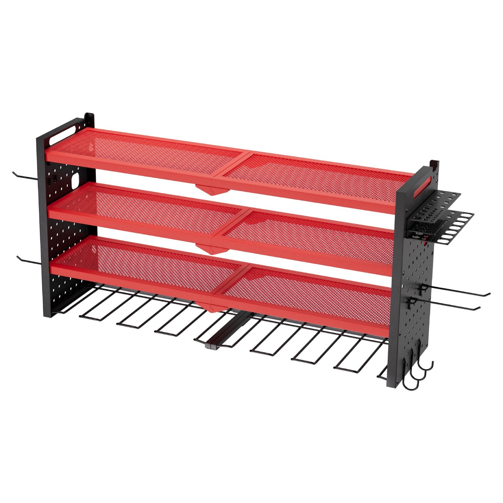 4-Layer Power Tool Organizer with 8 Drill Holders and Pegboards