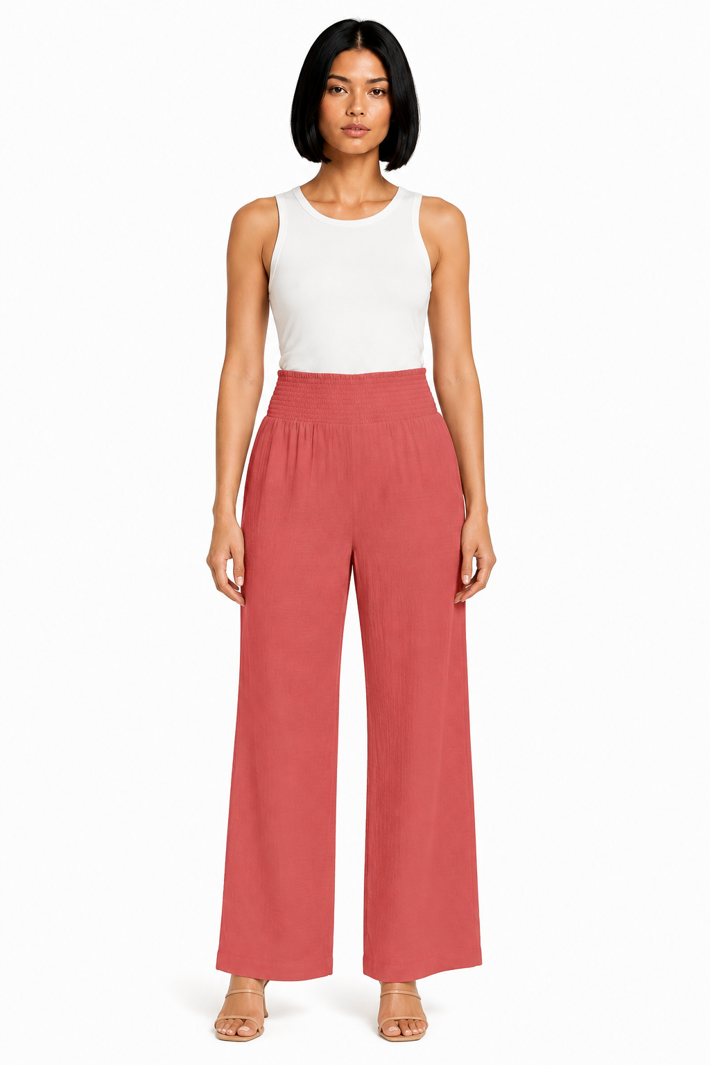 Double Take Full Size Texture Smocked Waist Wide Leg Pants