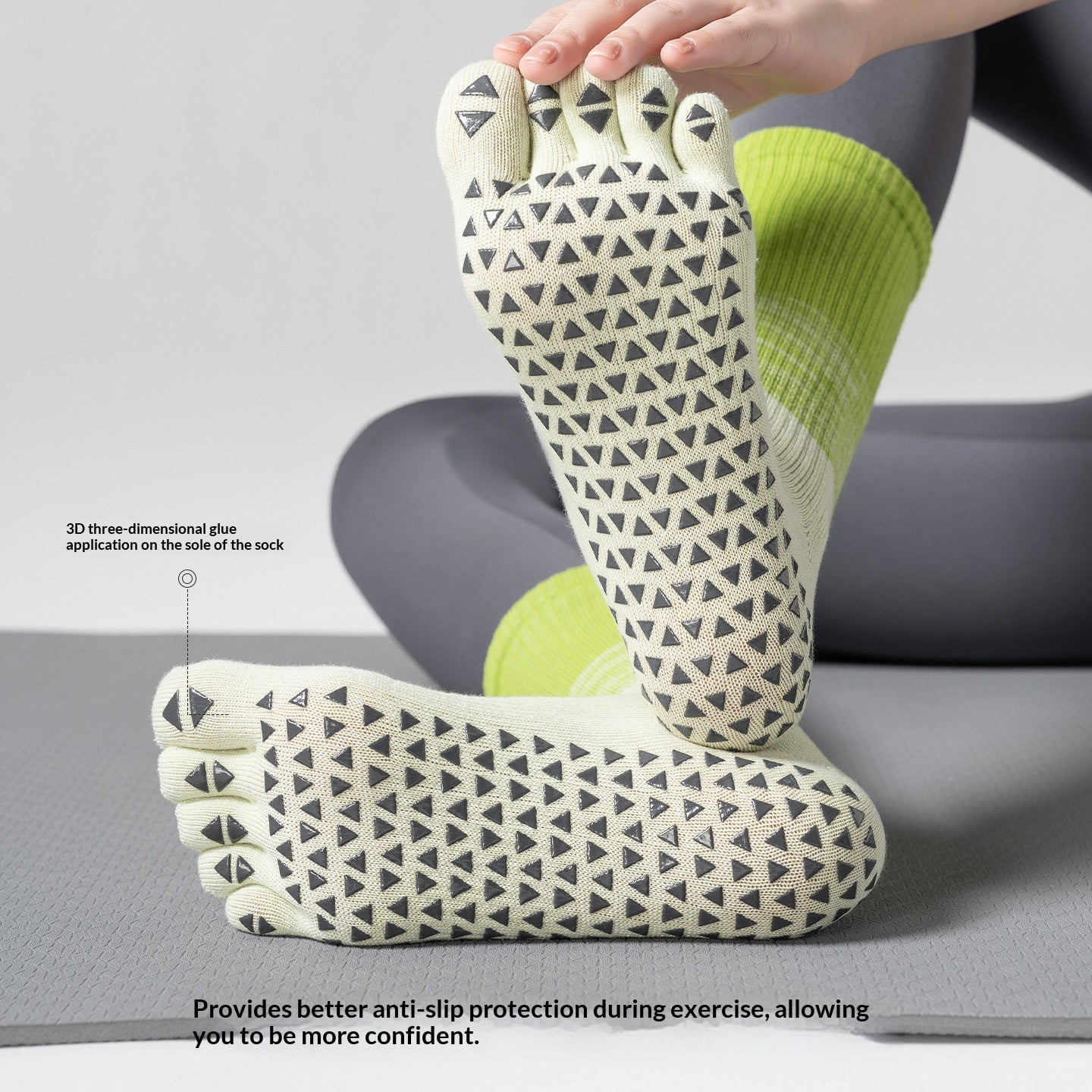 Five-Toe Non-Slip Pilates Socks, Cherry Blossom product detail