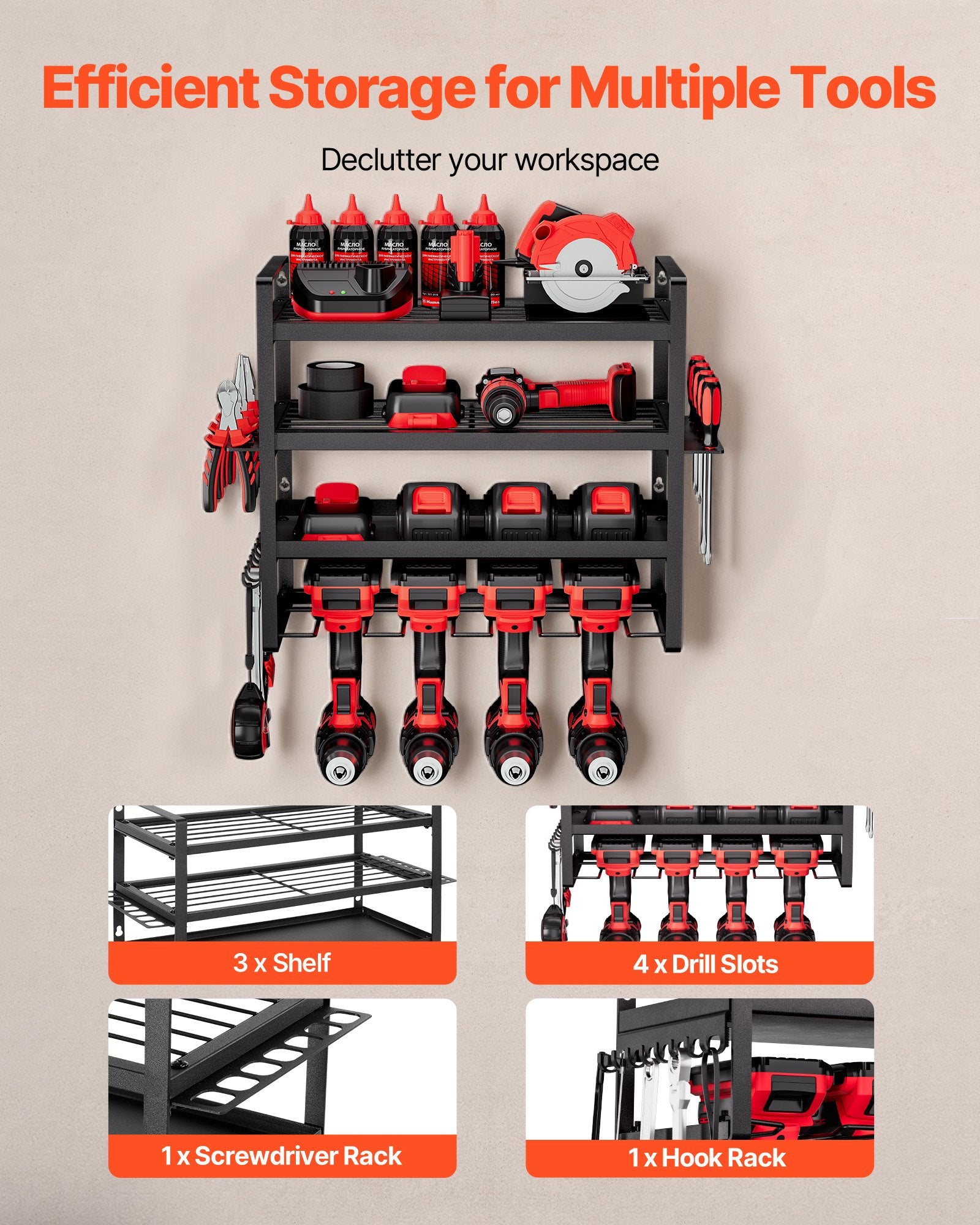 4-Layer Power Tool Organizer with 4 Drill Holders detail 4