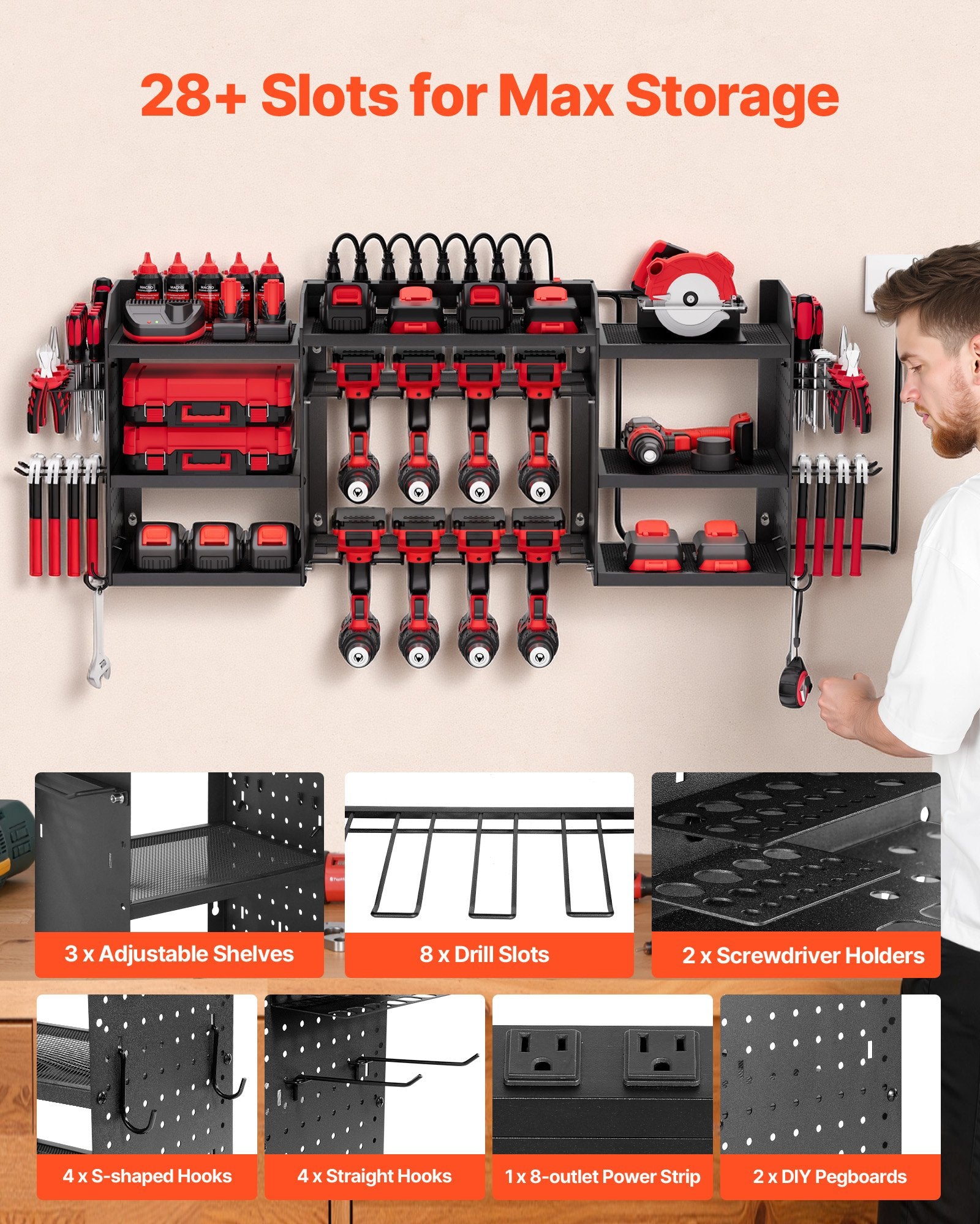 3-Layer Power Tool Organizer with Charging Station detail 2