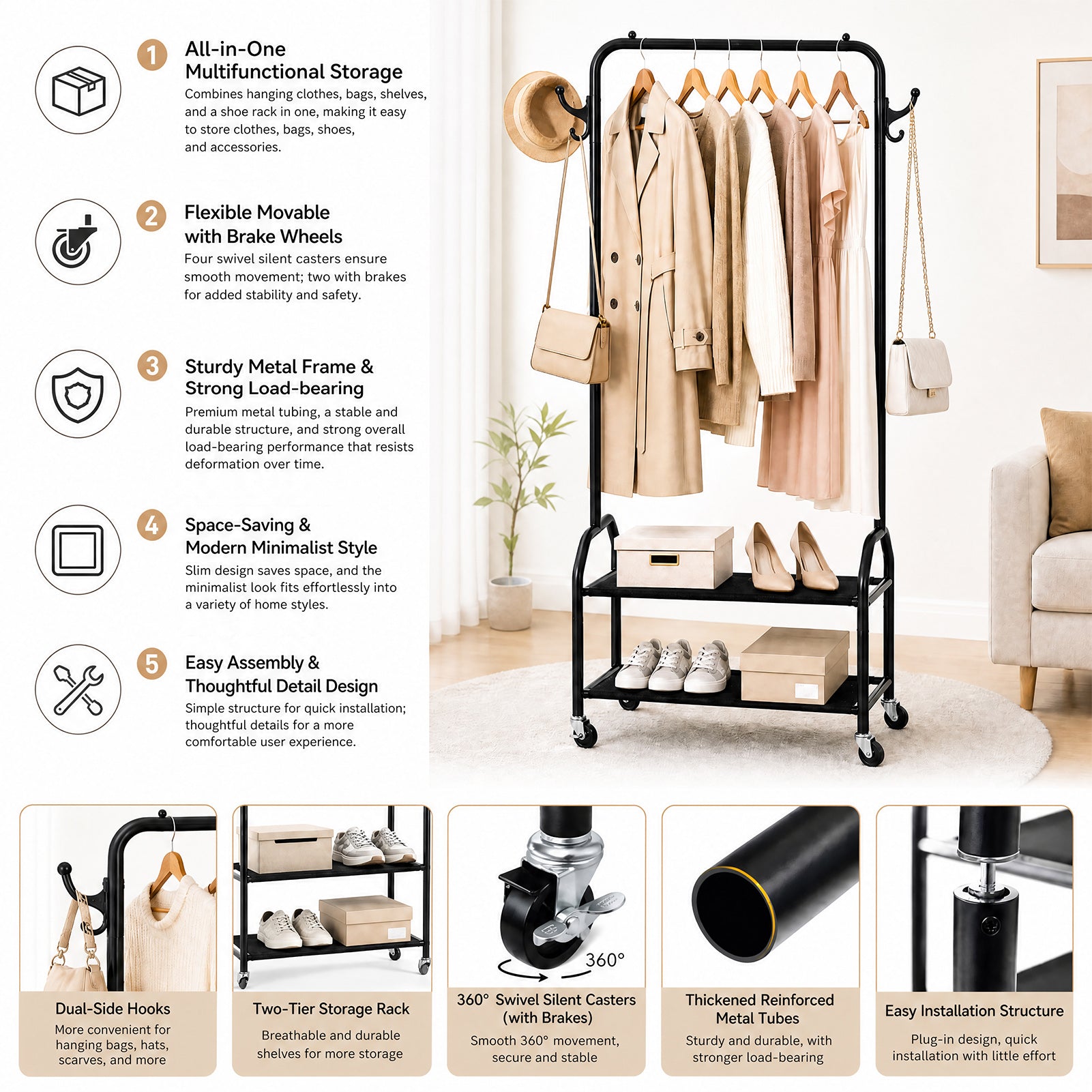 Garment rack storage shelves