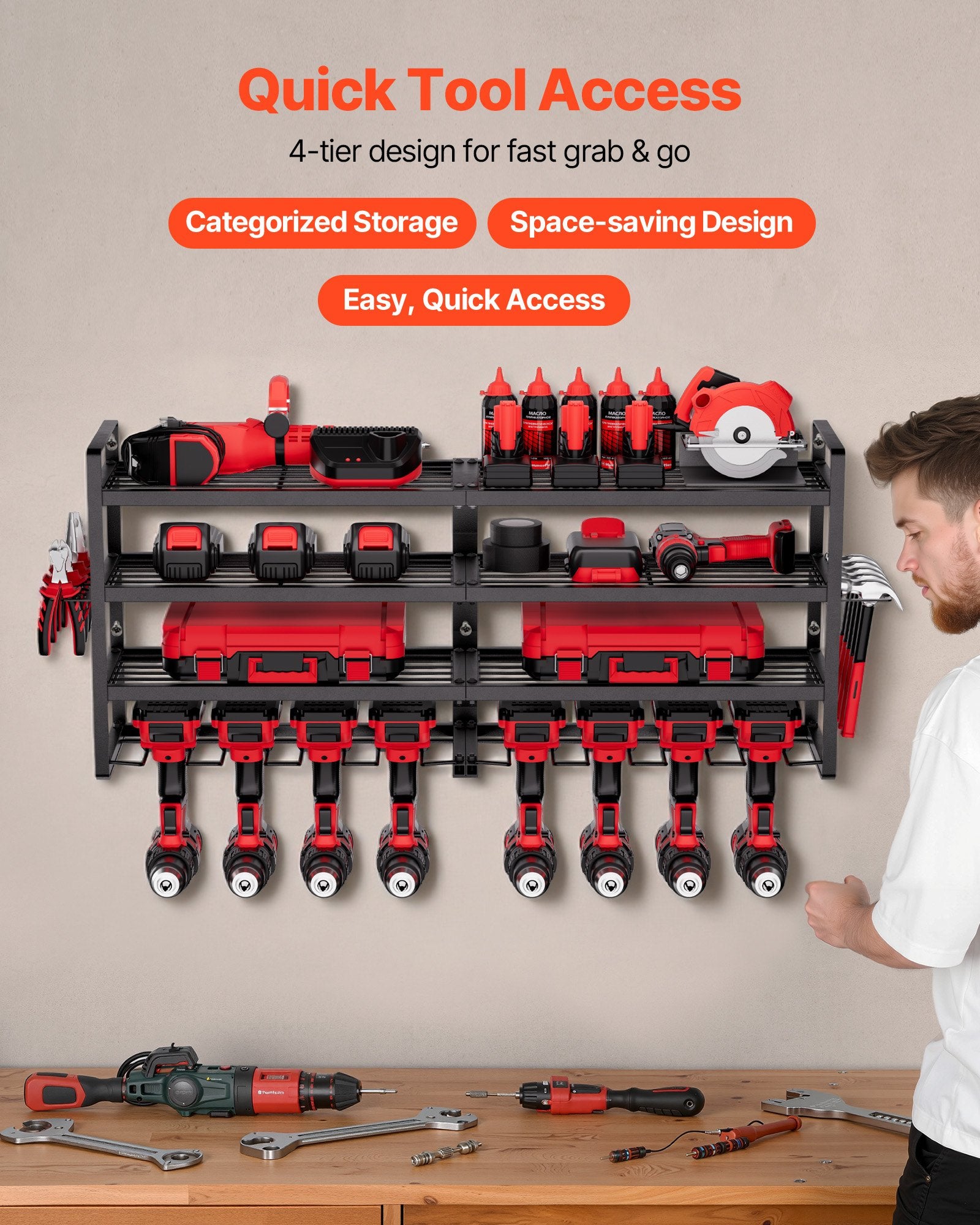 4-Layer Power Tool Organizer with 8 Drill Holders detail 2