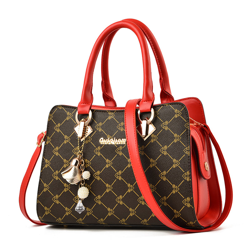 Women's Messenger Shoulder Bag, Beige and Red product detail