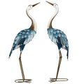 Blue Metal Crane Garden Statues - Set of 2