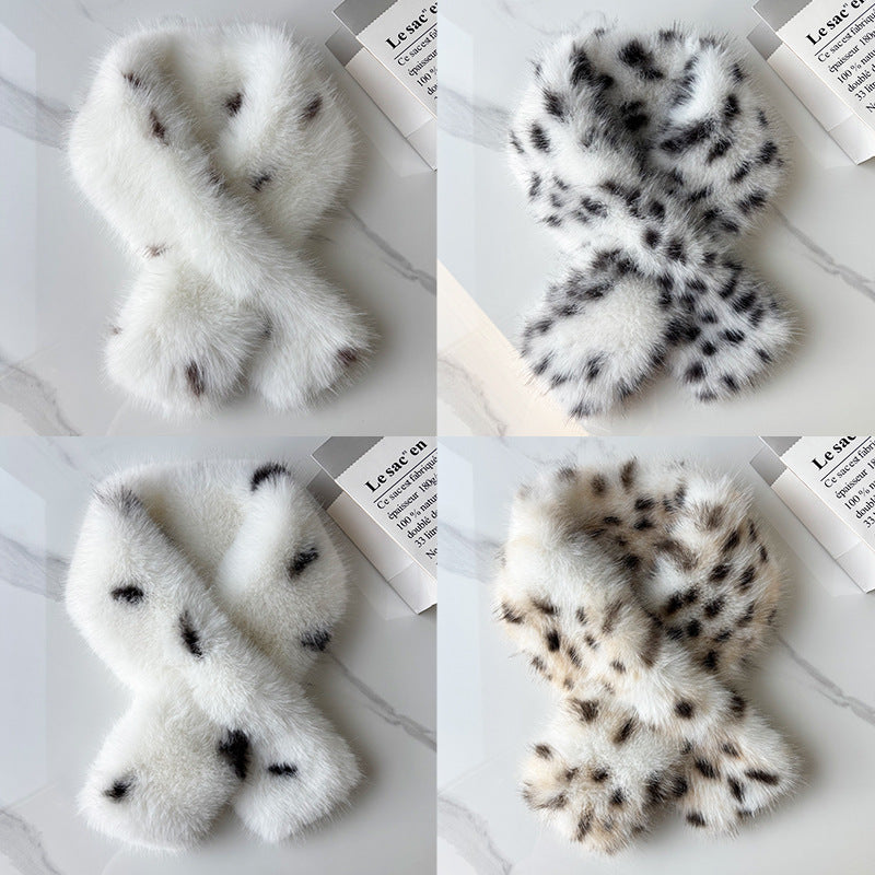 Leopard Print Plush Cross-Neck Scarf, Black product detail
