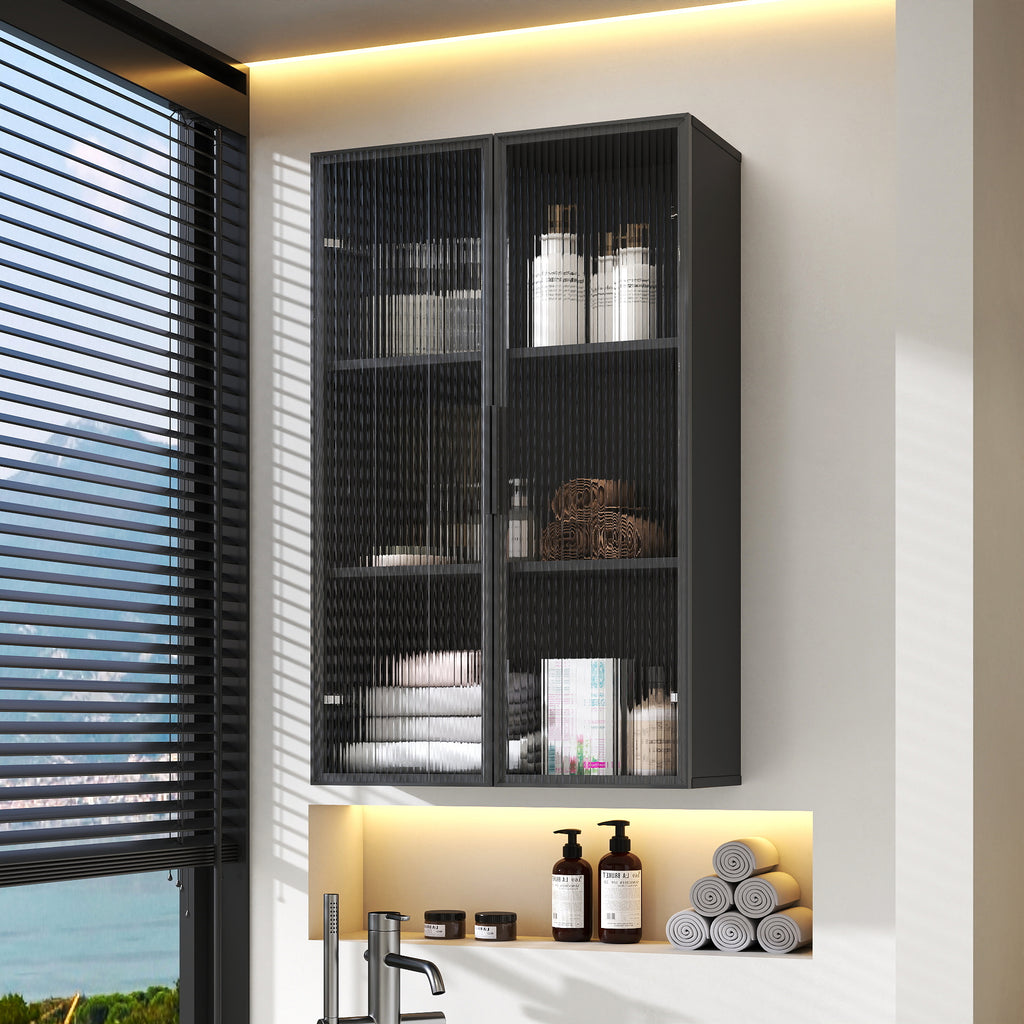 Black wall-mounted glass-door cabinet