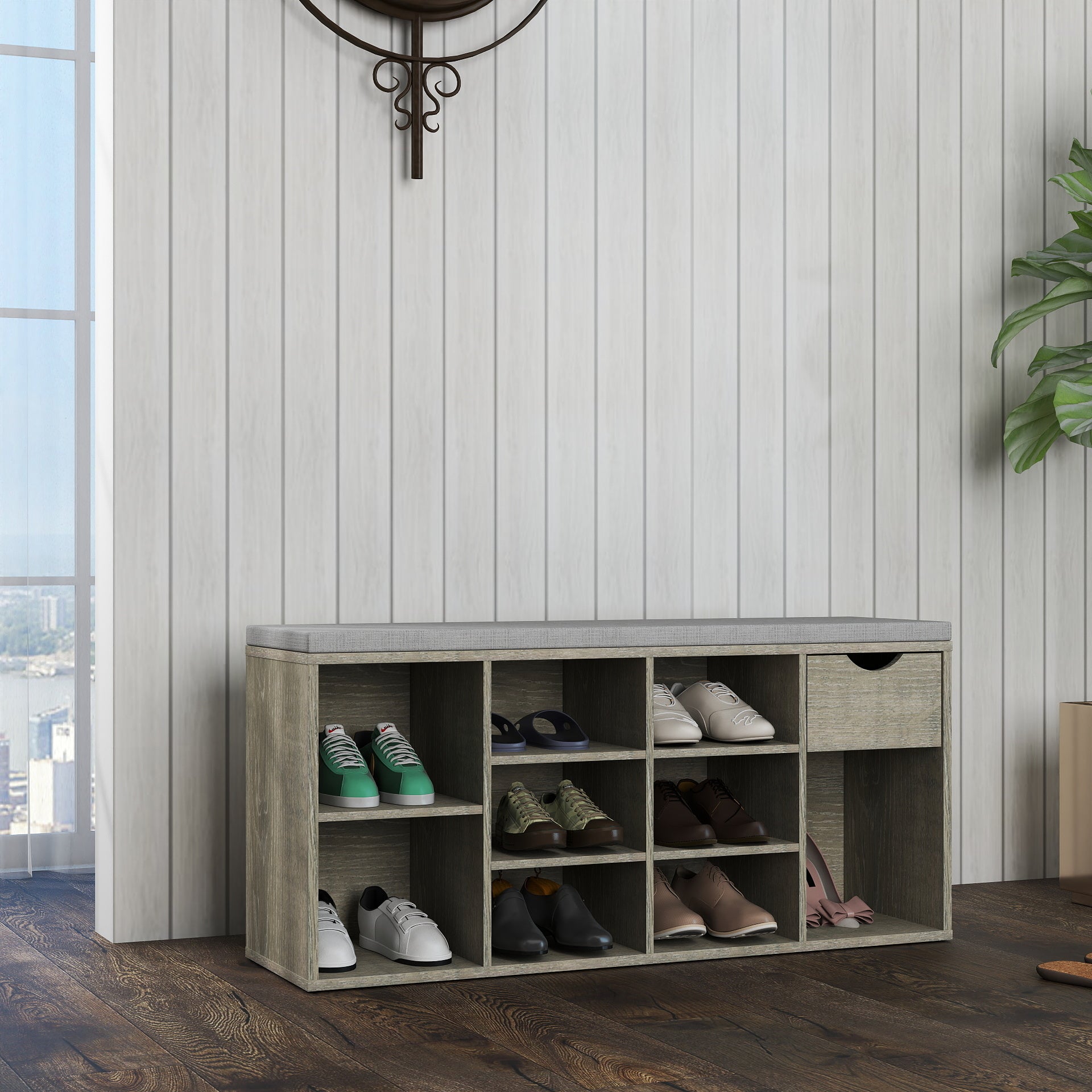 3-Tier Entryway Shoe Storage Bench with Padded Seat product detail