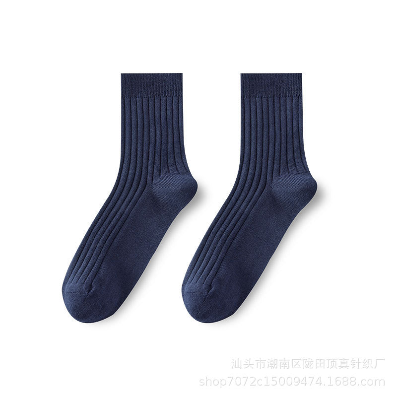 Men's Cotton Contrast Mid-Calf Socks, Black product detail