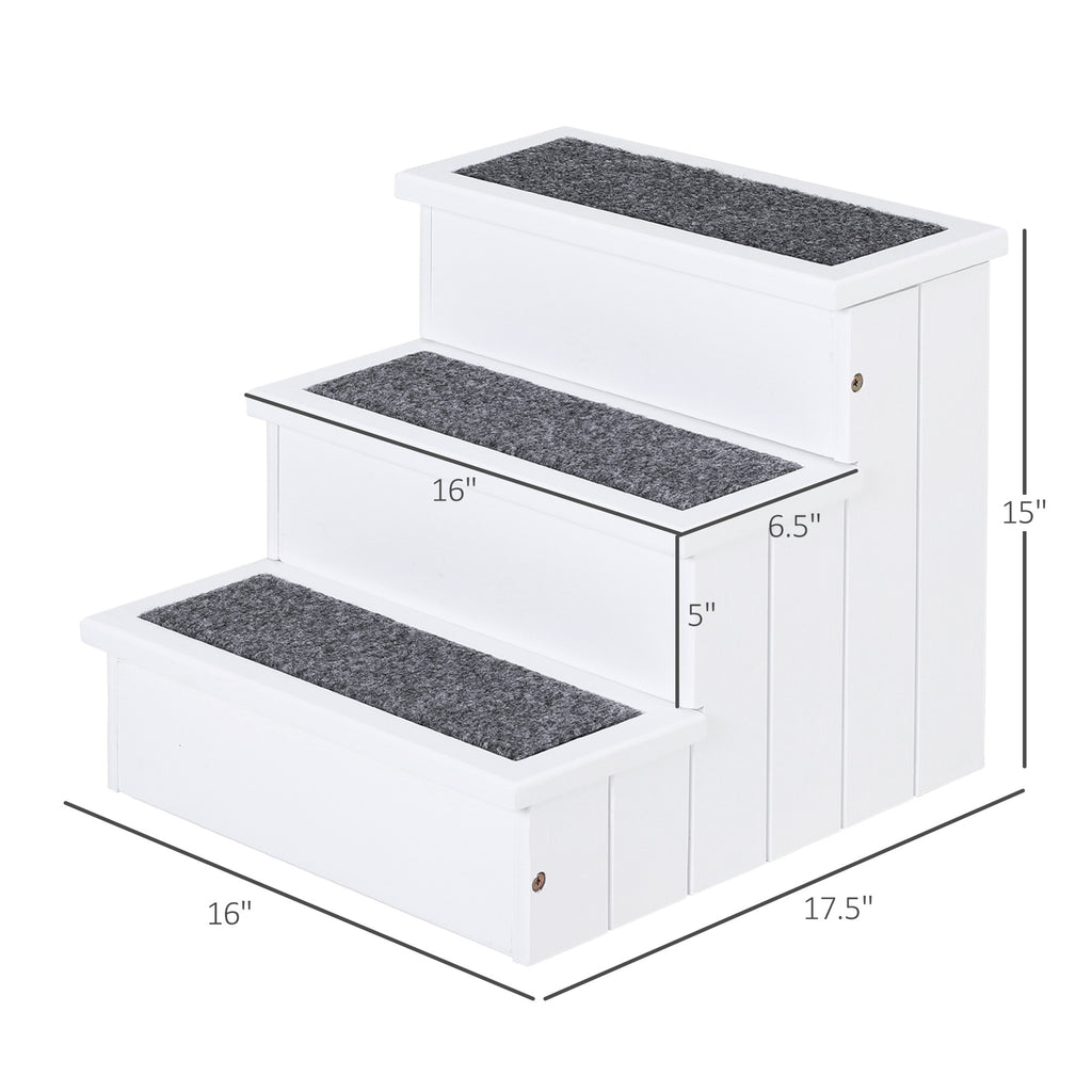 3-Step Wooden Carpeted Pet Stairs - White detail 2