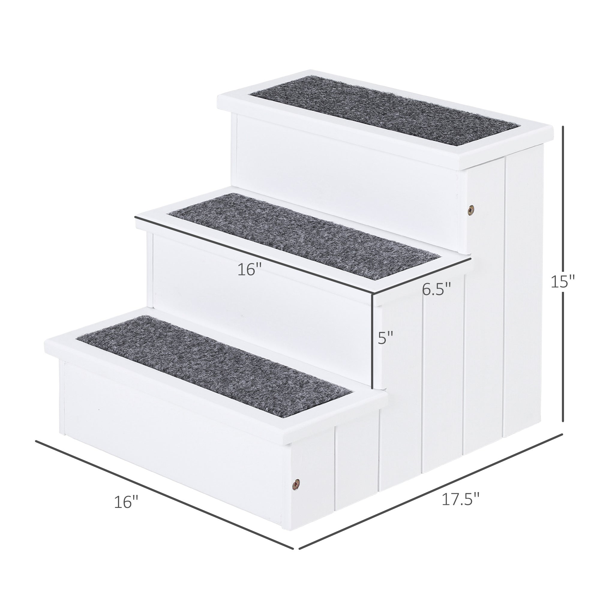 3-Step Wooden Carpeted Pet Stairs - White detail 2