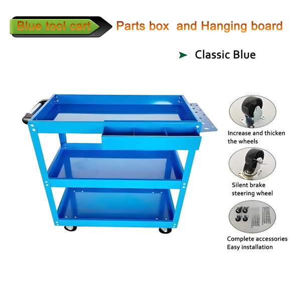 3-Tier Heavy-Duty Rolling Tool Cart - Blue detail 4